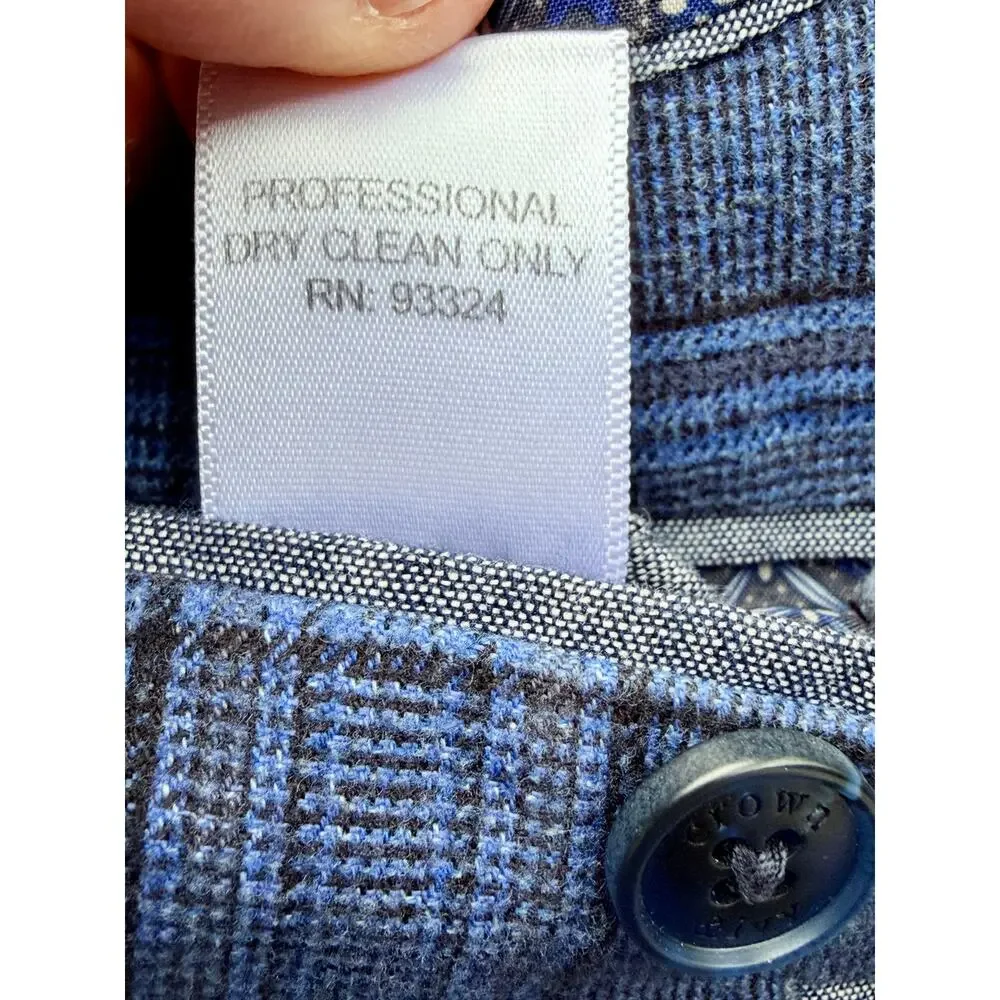 Crown & Ivy Men's 46R Blue Plaid Blazer Sport Coat Two Button Cotton Blend